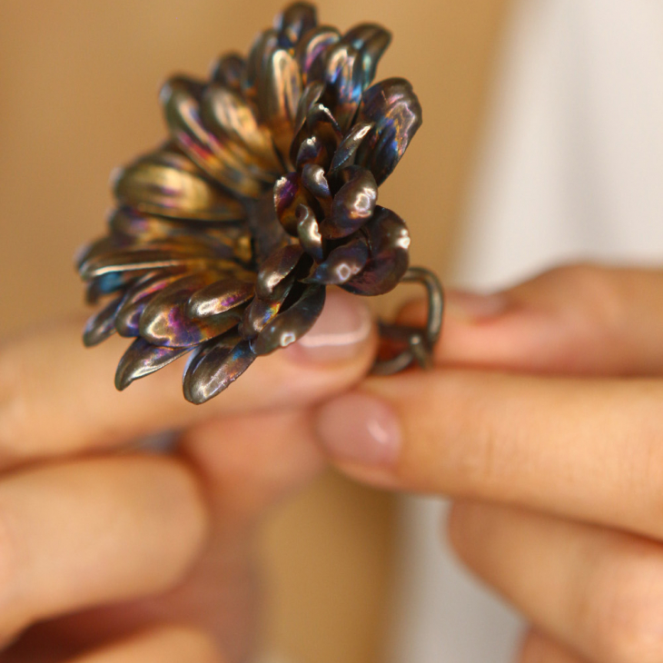 Кольцо в серебре, Хризантема, фото 3