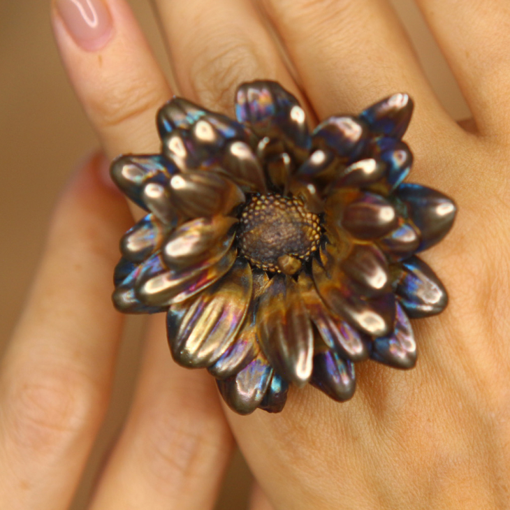 Кольцо в серебре, Хризантема, фото 2