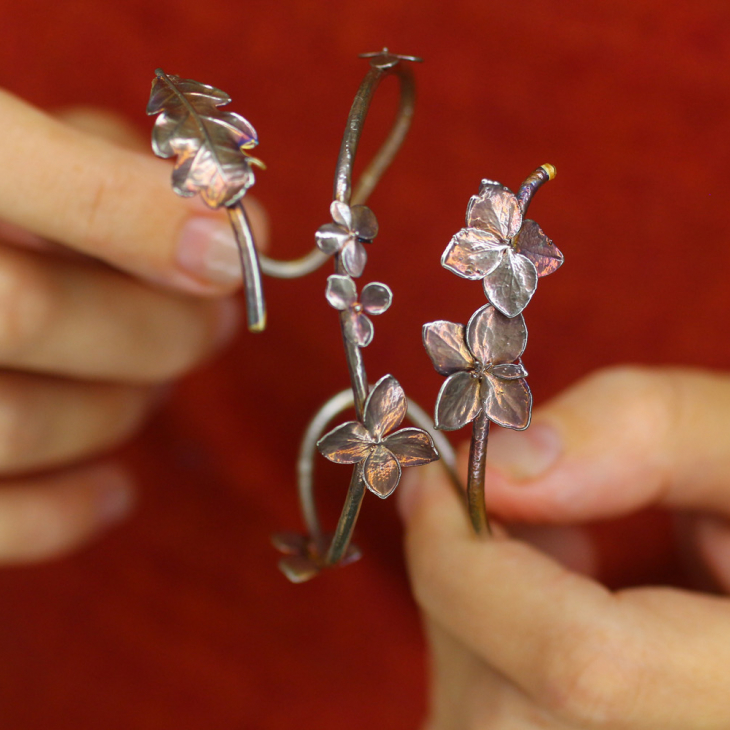 Браслет в серебре, Гортензия и Дуб, фото 2