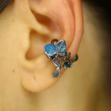 Cuff in silver, Hydrangea