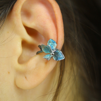 Cuff in silver, Hydrangea