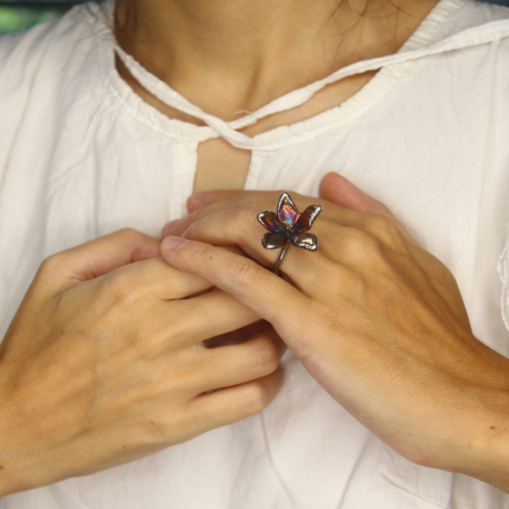 Кольцо в серебре, Радужный цветок, фото 3