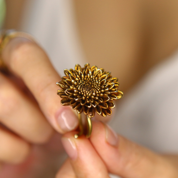 Кольцо в серебре, Хризантема, фото 2