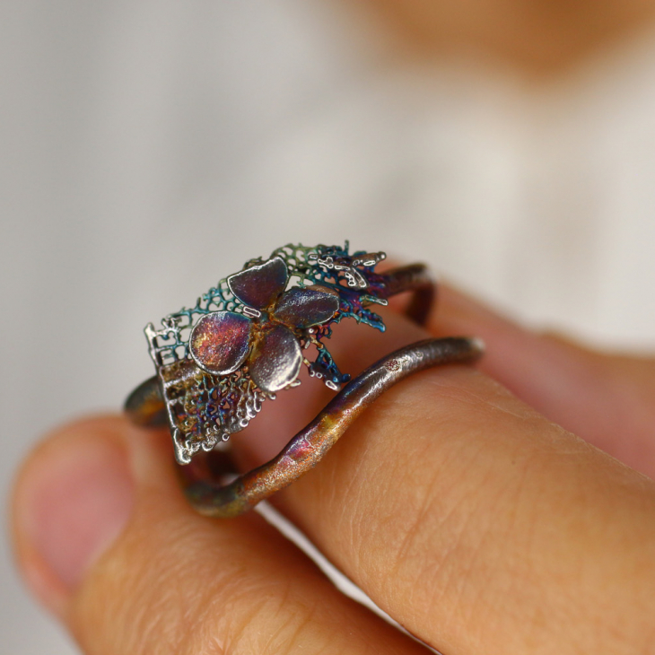 Кольцо в серебре, Гортензия, фото 2