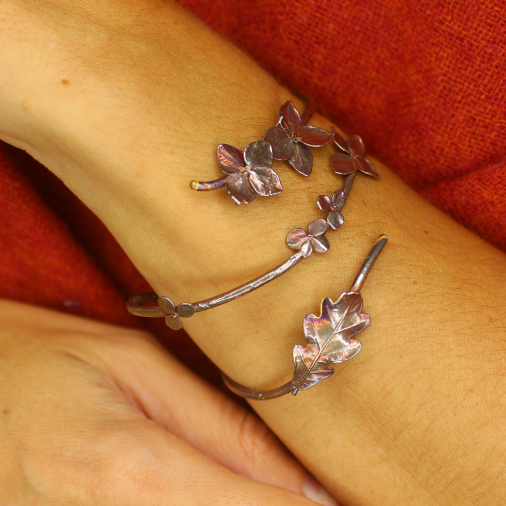 Браслет в серебре, Гортензия и Дуб, фото 3