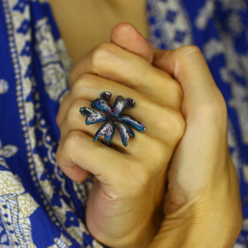 Кольцо в серебре, цветок Кришны