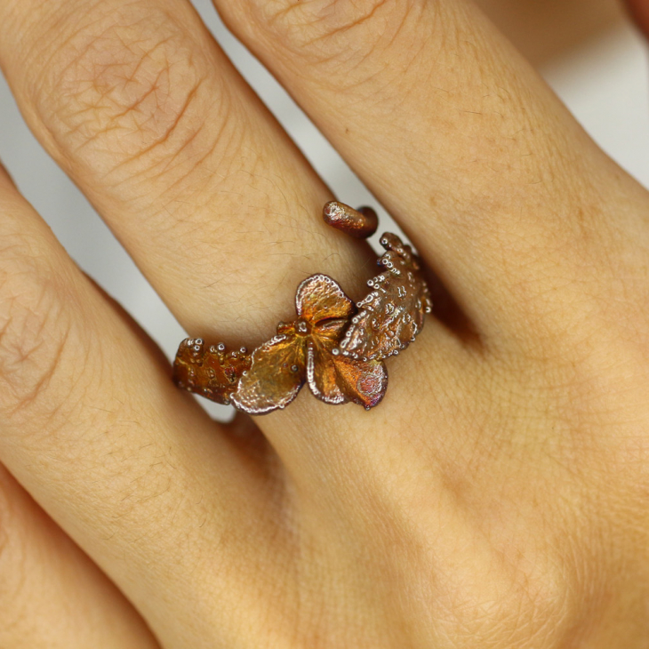 Кольцо в серебре, Гортензия и Папоротник, фото 2