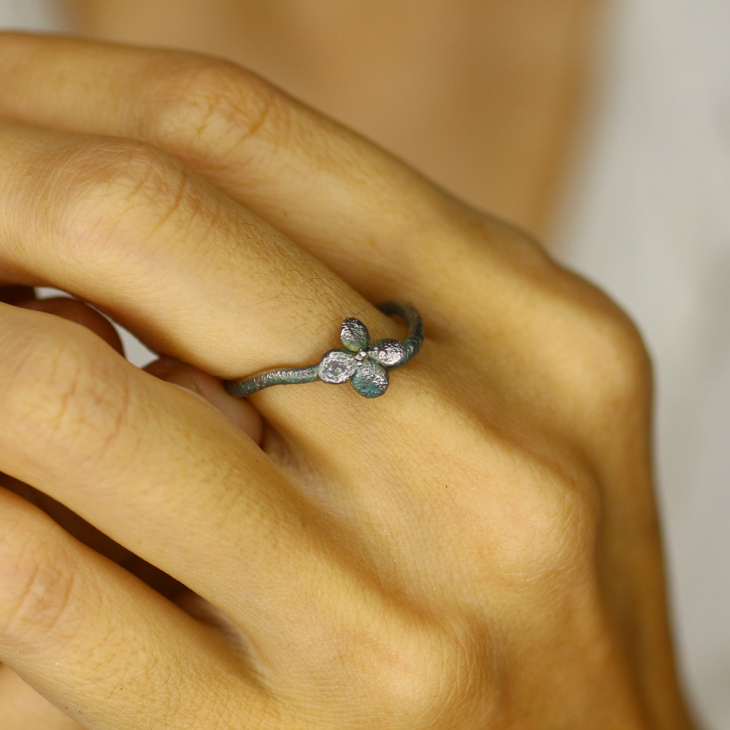 Кольцо в серебре, Гортензия, фото 2