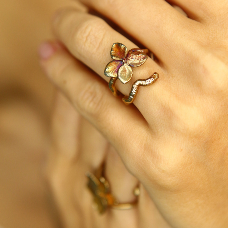 Кольцо в цветном золоте, Гортензия, фото 2