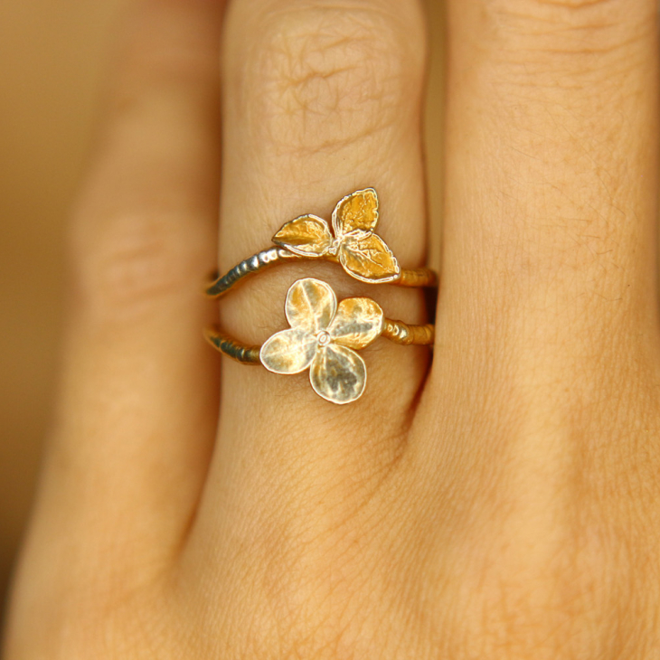 Кольцо в цветном золоте, Гортензия, фото 3