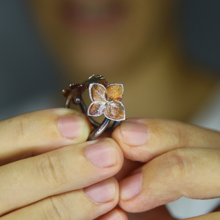 Кольцо в серебре, Гортензия и Папоротник, фото 2