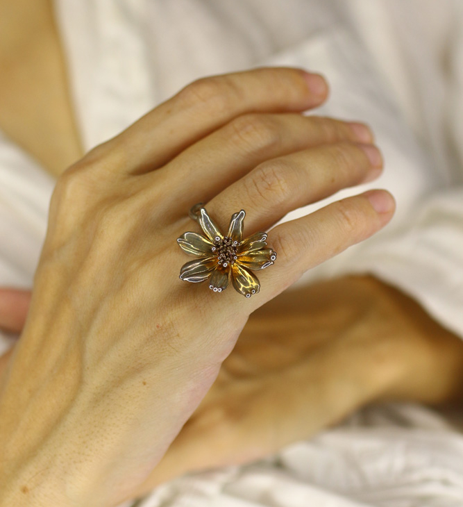 Кольцо в серебре, Космея, фото 2